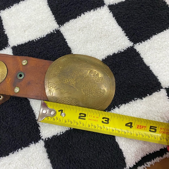 Brown Leather Concho Belt with Brass Accents | Vintage | Medium - Picture 3 of 6